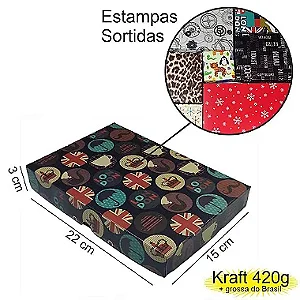Caixa  22x15x03 1392 Kraft 420g  tampas Estampas  - Cod 1178