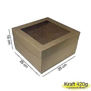 Caixa 25x25x16 0205 Kraft 420g - com Tampa Visor - Cod  1120