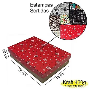 Caixa  26x18x06 1392 Kraft 420g  tampas Estampas  - Cod 1181