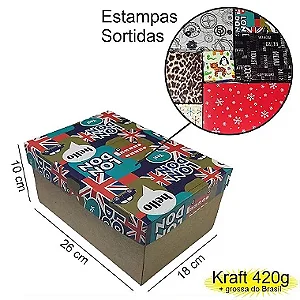 Caixa  26x18x10 1392 Kraft 420g  tampas Estampas  - Cod 1182
