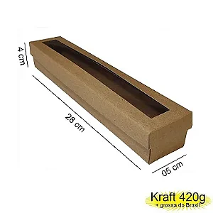 Caixa 28x05x04 0292 Kraft 420g  Tampa Visor acetato - Cod 1150
