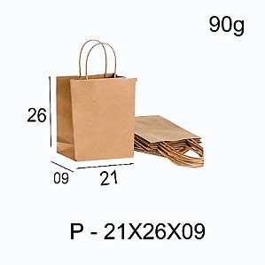 Sacola papel Kraft 90g  (P 21x26x09) - Cod 1490