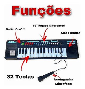 Teclado infantil musical 32 teclas keys com microfone piano