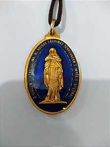 MEDALHA DAS LÁGRIMAS AZUL COM DOURADO - TOCADO POR NOSSA SENHORA