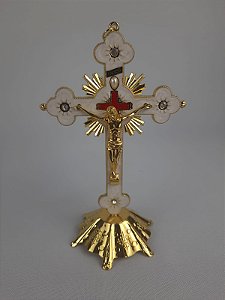 Crucifixo Em Metal Para Parede E Mesa  20cm Estilizado com Pedestal Cruz Moderna Decoração de Balcão para Altar