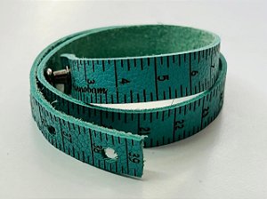 Pulseira Fita Métrica em Couro - Cor Tiffany