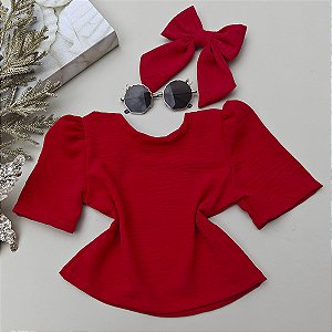 Blusa Infantil Maria Luz Vermelha Verde e Branco Menina 04 ao 12 Anos