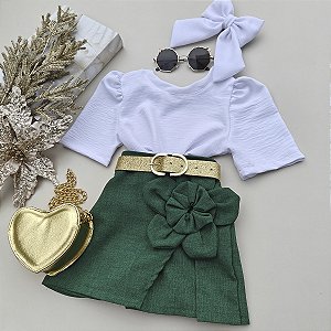 Blusa Infantil Maria Luz Vermelha Verde e Branco Menina 04 ao 12 Anos