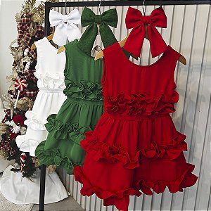 Vestido Infantil Contos de Natal Menina 04 ao 12 Anos Vermelho Verde e Branco