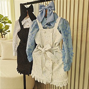 Vestido Infantil Sofia Branco e Preto 02 ao 10