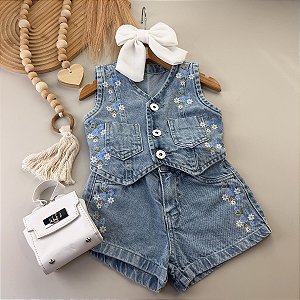 Conjunto Jeans Flores 04 ao 12