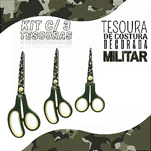 KIT C/ 3 TESOURAS DECORADA PARA COSTURA  - MILITAR