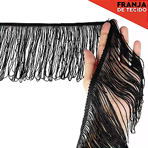 Franja de Tecido Acetinado - 10cm - Grade de Cores - Rolo C/10 Mts COR:PRETO-310