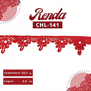 Renda Guipir CHL-141 2.0 Cm -  Rolo C/13.7 Metros Cor:Vermelho