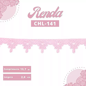 Renda Guipir CHL-141 2.0 Cm -  Rolo C/13.7 Metros Cor:Rosa-Bebe