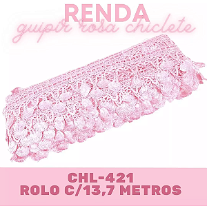 Renda Guipir CHL-421 4.5 Cm - Rolo C/13.7 Metros Cor:Rosa-Bebe
