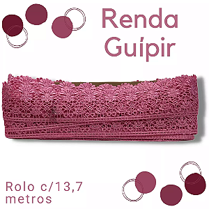 Renda Guipir CHL-435 5.0 Cm -  Rolo C/13.7 Metros Cor:Rosa-Chiclete