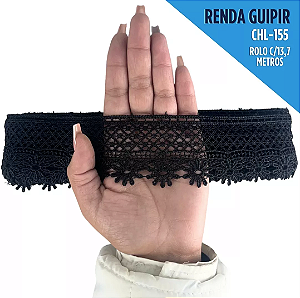 Renda Guipir CHL-155 - 4.5 Cm -  Rolo C/13.7 Metros Cor:Preto