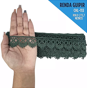 Renda Guipir CHL-113 - 2.5 Cm -  Rolo C/13.7 Mts Cor:Verde-Musgo