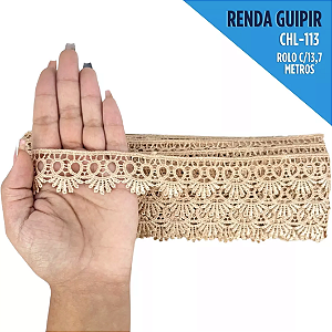 Renda Guipir CHL-113 - 2.5 Cm -  Rolo C/13.7 Mts Cor:Caramelo