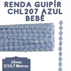 Renda Guipir CHL-207 FLOR 1.0 Cm -  Rolo C/13.7 Metros Cor:Azul-Bebe
