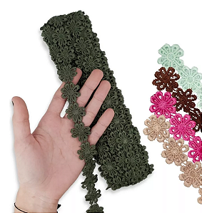 Renda Guipir CHL-207 Flor 2.5 Cm - Rolo C/13.7 Metros Cor:Verde-Musgo