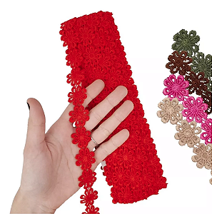 Renda Guipir CHL-207 Flor 2.5 Cm - Rolo C/13.7 Metros Cor:Vermelho