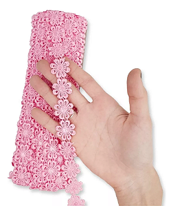 Renda Guipir CHL-207 Flor 2.5 Cm - Rolo C/13.7 Metros Cor:Rosa-Bebe