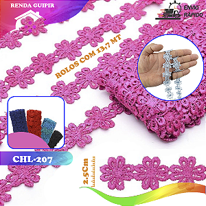 Renda Guipir CHL-207 Flor 2.5 Cm - Rolo C/13.7 Metros Cor:Pink-Claro