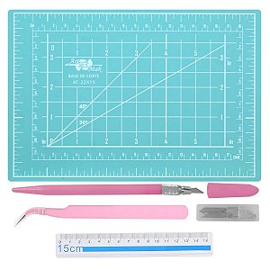 Kit Mini Base De Corte A5 22x15 Estilete+Pinça+Régua Ref: CL-61T