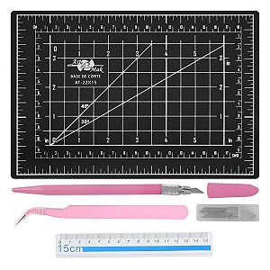 Kit Mini Base De Corte A5 22x15 Estilete+Pinça+Régua Ref: CL-61P