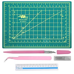 Kit Mini Base De Corte A5 22x15 Estilete+Pinça+Régua Ref: CL-61V