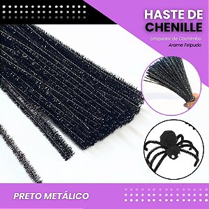 100 Haste De Chenille Limpador De Cachimbo Fios Artesanato 30cm Cor:Preto-Metalico