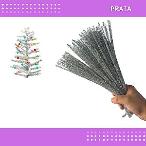 100 Haste de Chenille Limpador de Cachimbo Fios Artesanato 30cm COR:PRATA
