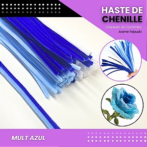 100 Haste De Chenille Limpador De Cachimbo Fios Artesanato 30cm Cor:Mult-Azul