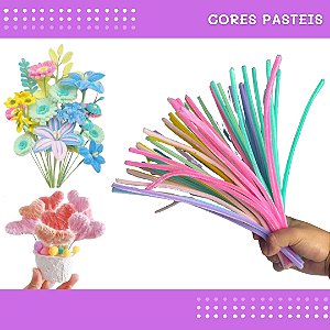 100 Haste de Chenille Limpador de Cachimbo Fios Artesanato 30cm COR:CORES-PASTEIS