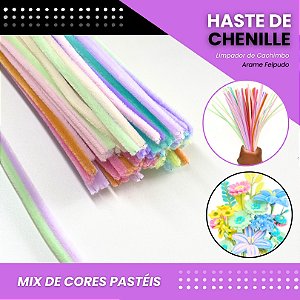 100 Haste De Chenille Limpador De Cachimbo Fios Artesanato 30cm Cor:Cores-Pasteis