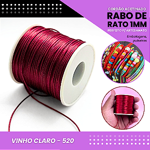 Cordão Acetinado Rabo de Rato - Fio de Seda - 1mm - Rolo C/100 Mts COR:VINHO-CLARO