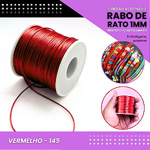 Cordão Acetinado Rabo de Rato - Fio de Seda - 1mm - Rolo C/100 Mts COR:VERMELHO