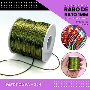 Cordão Acetinado Rabo de Rato - Fio de Seda - 1mm - Rolo C/100 Mts COR:VERDE-OLIVA