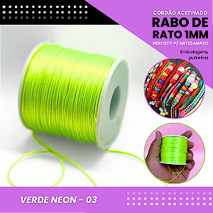 Cordão Acetinado Rabo de Rato - Fio de Seda - 1mm - Rolo C/100 Mts COR:VERDE-NEON