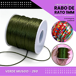 Cordão Acetinado Rabo de Rato - Fio de Seda - 1mm - Rolo C/100 Mts COR:VERDE-MUSGO