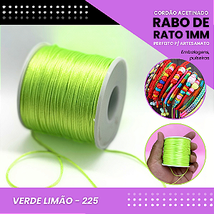 Cordão Acetinado Rabo de Rato - Fio de Seda - 1mm - Rolo C/100 Mts COR:VERDE-LIMAO