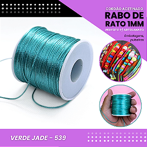 Cordão Acetinado Rabo de Rato - Fio de Seda - 1mm - Rolo C/100 Mts COR:VERDE-JADE