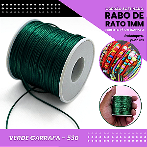 Cordão Acetinado Rabo de Rato - Fio de Seda - 1mm - Rolo C/100 Mts COR:VERDE-GARRAFA