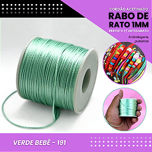 Cordão Acetinado Rabo de Rato - Fio de Seda - 1mm - Rolo C/100 Mts COR:VERDE-BEBE