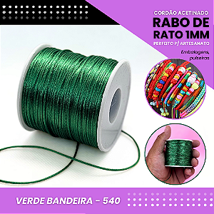 Cordão Acetinado Rabo de Rato - Fio de Seda - 1mm - Rolo C/100 Mts COR:VERDE-BANDEIRA