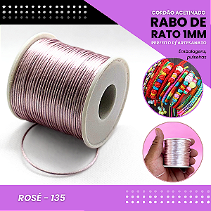 Cordão Acetinado Rabo de Rato - Fio de Seda - 1mm - Rolo C/100 Mts COR:ROSE