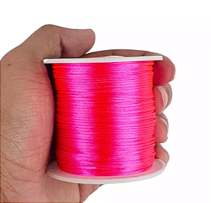Cordão Acetinado Rabo de Rato - Fio de Seda - 1mm - Rolo C/100 Mts COR:ROSA-NEON