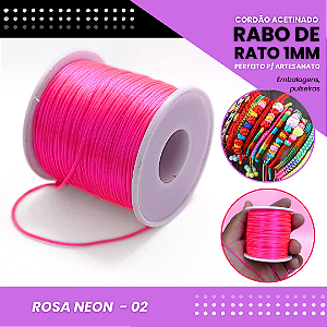 Cordão Acetinado Rabo de Rato - Fio de Seda - 1mm - Rolo C/100 Mts COR:ROSA-NEON